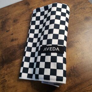 40" x 24" AVEDA black + white checkered hair towel, like new